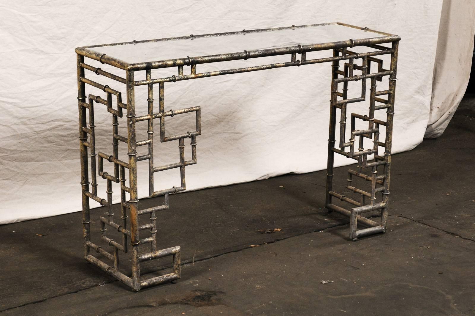20th Century Mid-Century Faux Bamboo Silver Gilt Metal Console