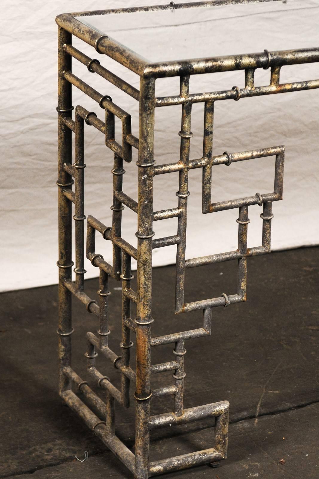 Mid-Century Faux Bamboo Silver Gilt Metal Console 1