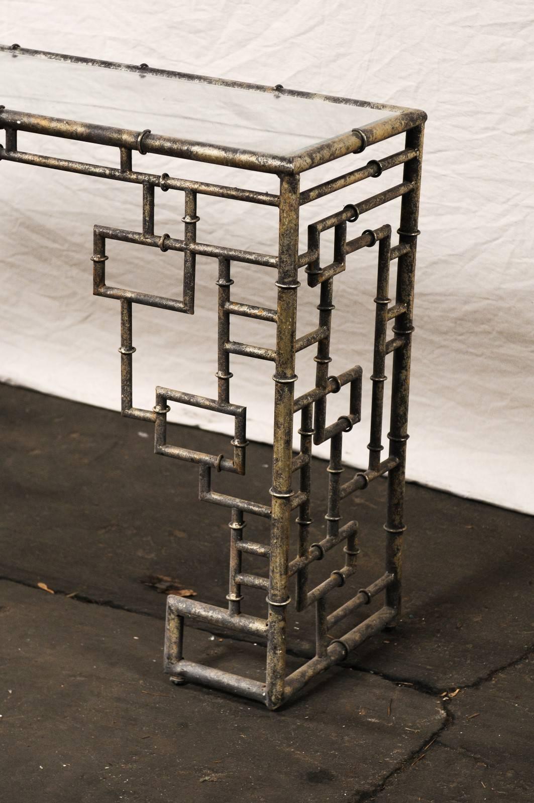 Mid-Century Faux Bamboo Silver Gilt Metal Console 3
