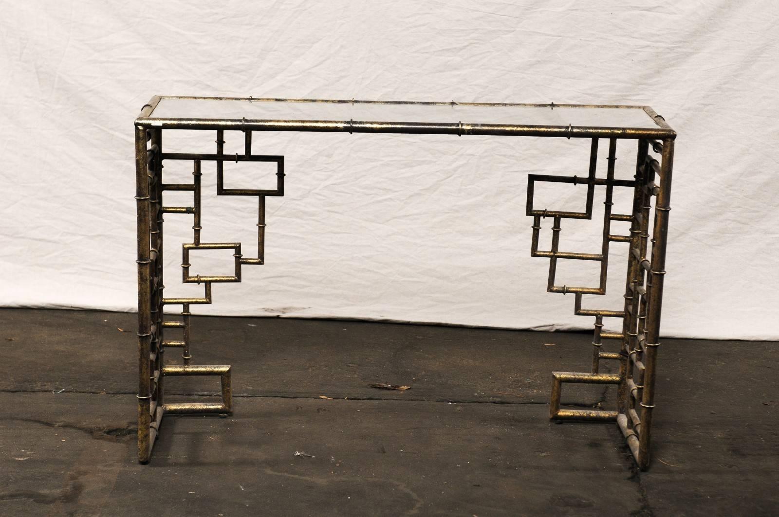 Mid-Century Faux Bamboo Silver Gilt Metal Console 5