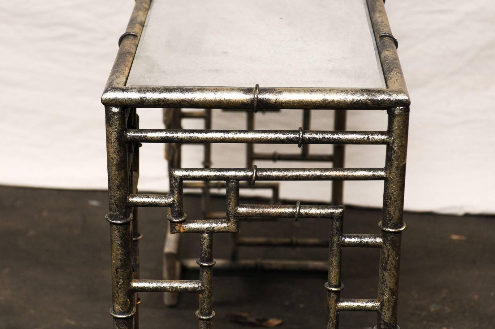 Mid-Century Faux Bamboo Silver Gilt Metal Console 6