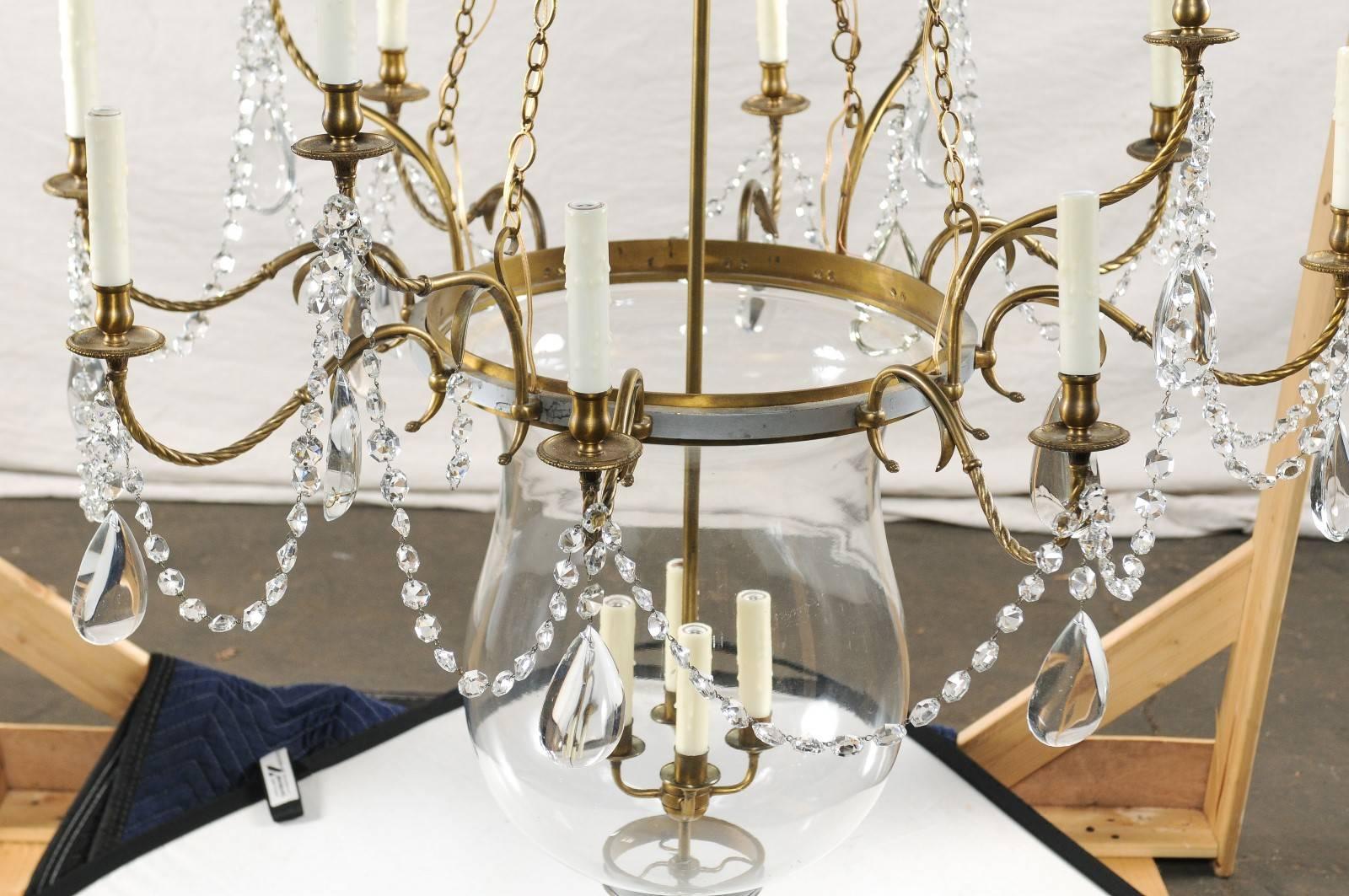 Attributed to Maison Jansen Jumbo Bronze and Steel Bell Jar Chandelier 2