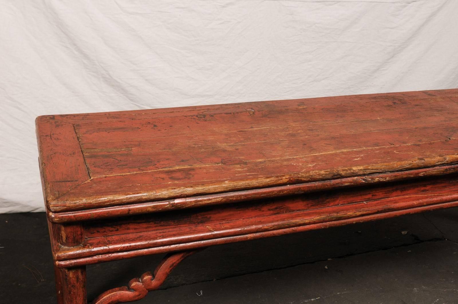 Lacquered Chinese Very Long Sensational Old Lacquer Red Console Table, circa 1920