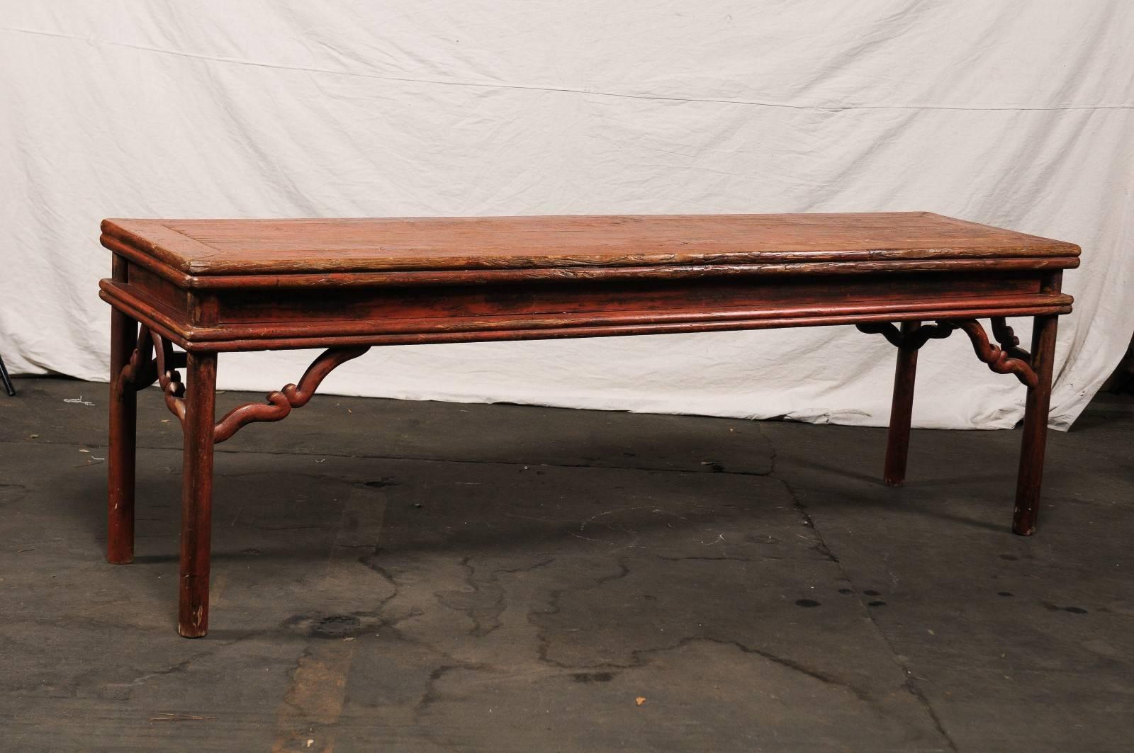 Chinese Very Long Sensational Old Lacquer Red Console Table, circa 1920 In Good Condition In Atlanta, GA