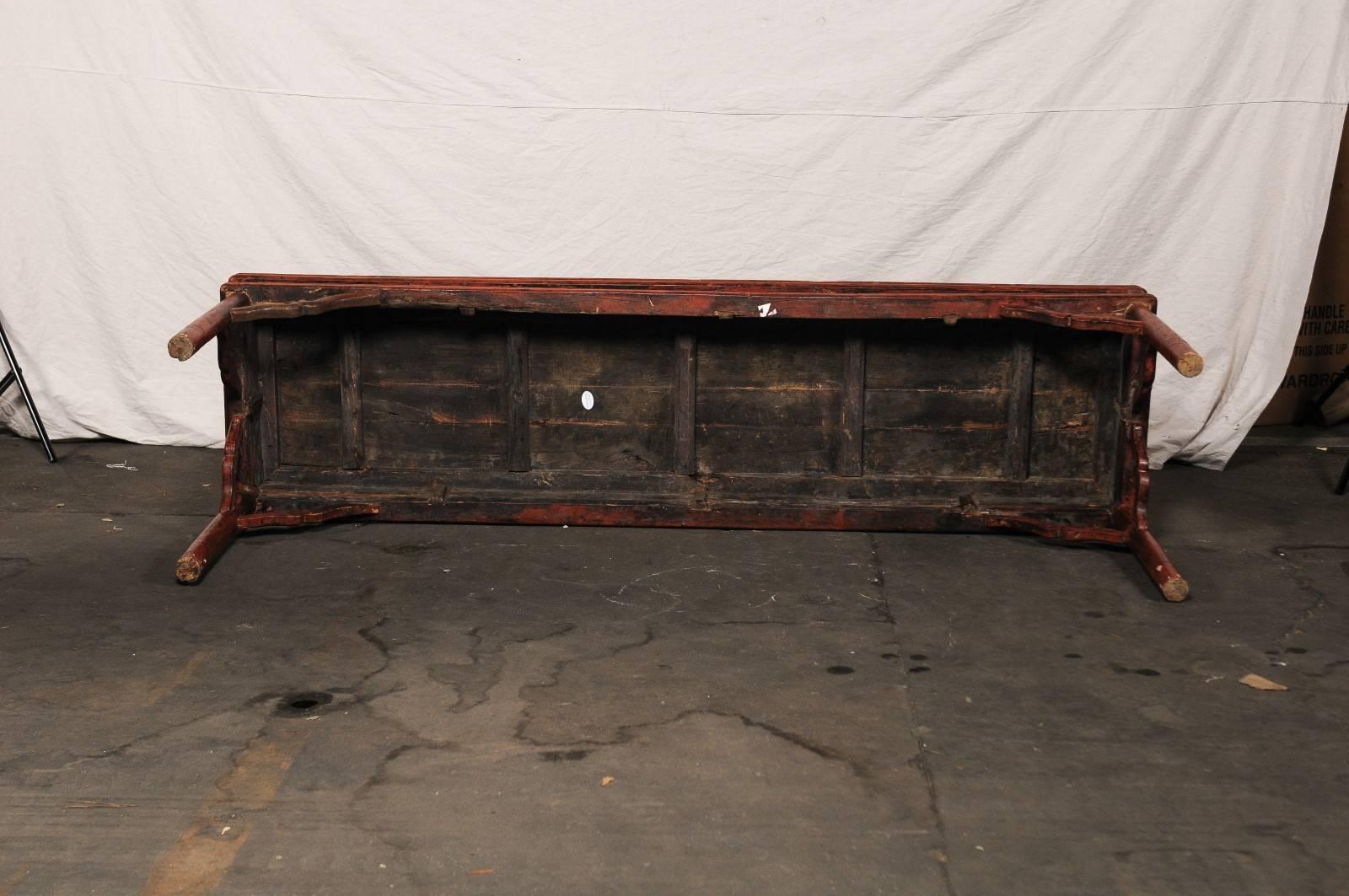 Chinese Very Long Sensational Old Lacquer Red Console Table, circa 1920 1