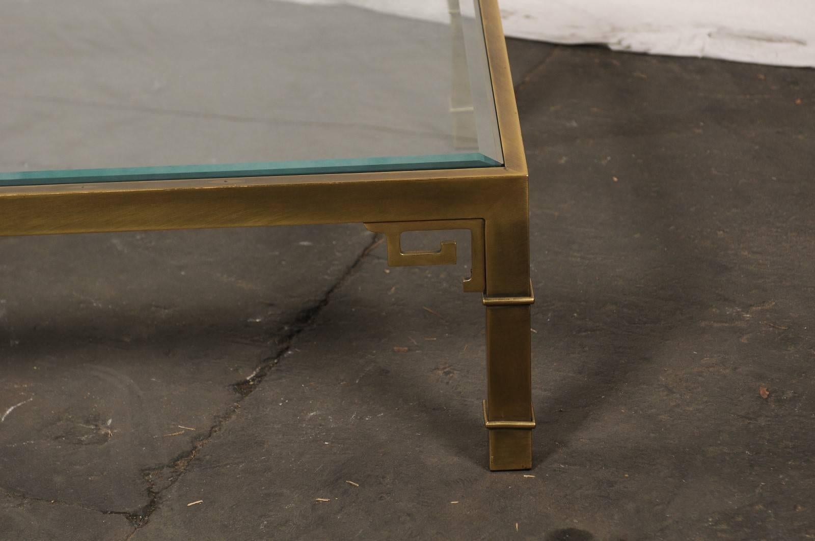 Late 20th Century Pair of Mastercraft Chinese Polished Brass Greek Key Coffee Tables,  circa 1970s For Sale