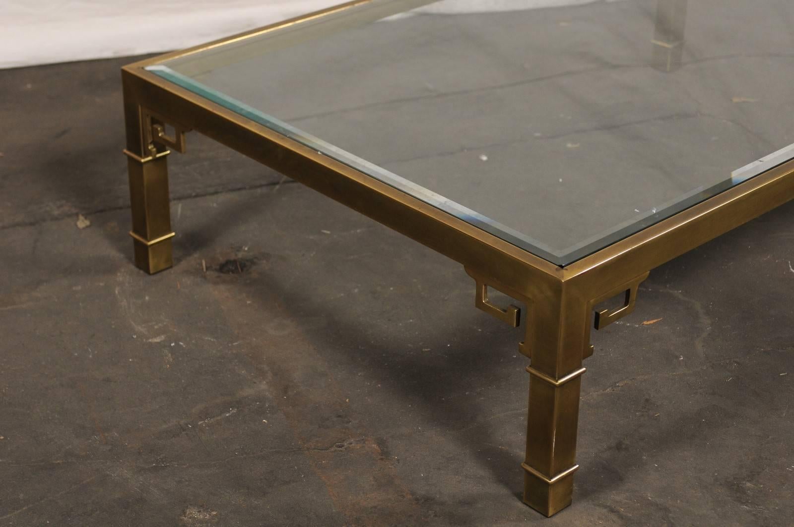 Pair of Mastercraft Chinese Polished Brass Greek Key Coffee Tables,  circa 1970s For Sale 1