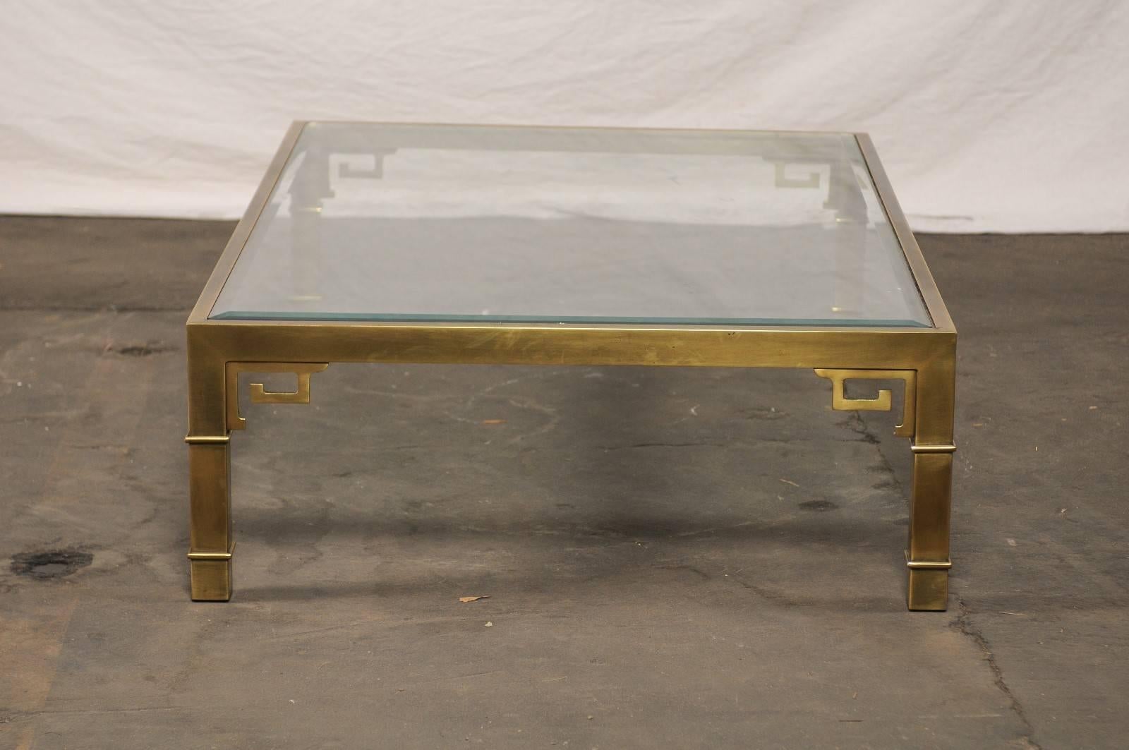 Pair of Mastercraft Chinese Polished Brass Greek Key Coffee Tables,  circa 1970s For Sale 2