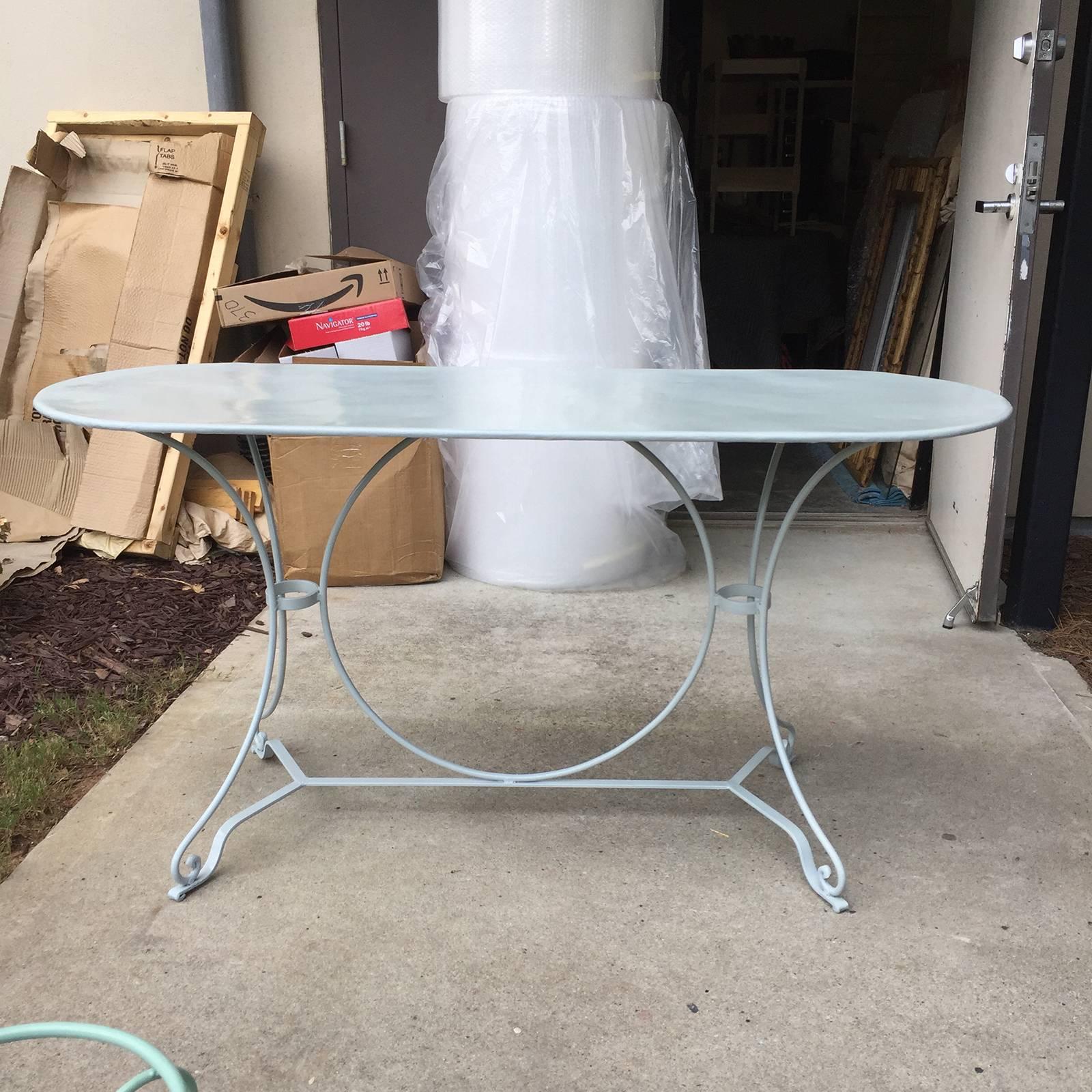 20th century French garden table, sandblasted and painted.