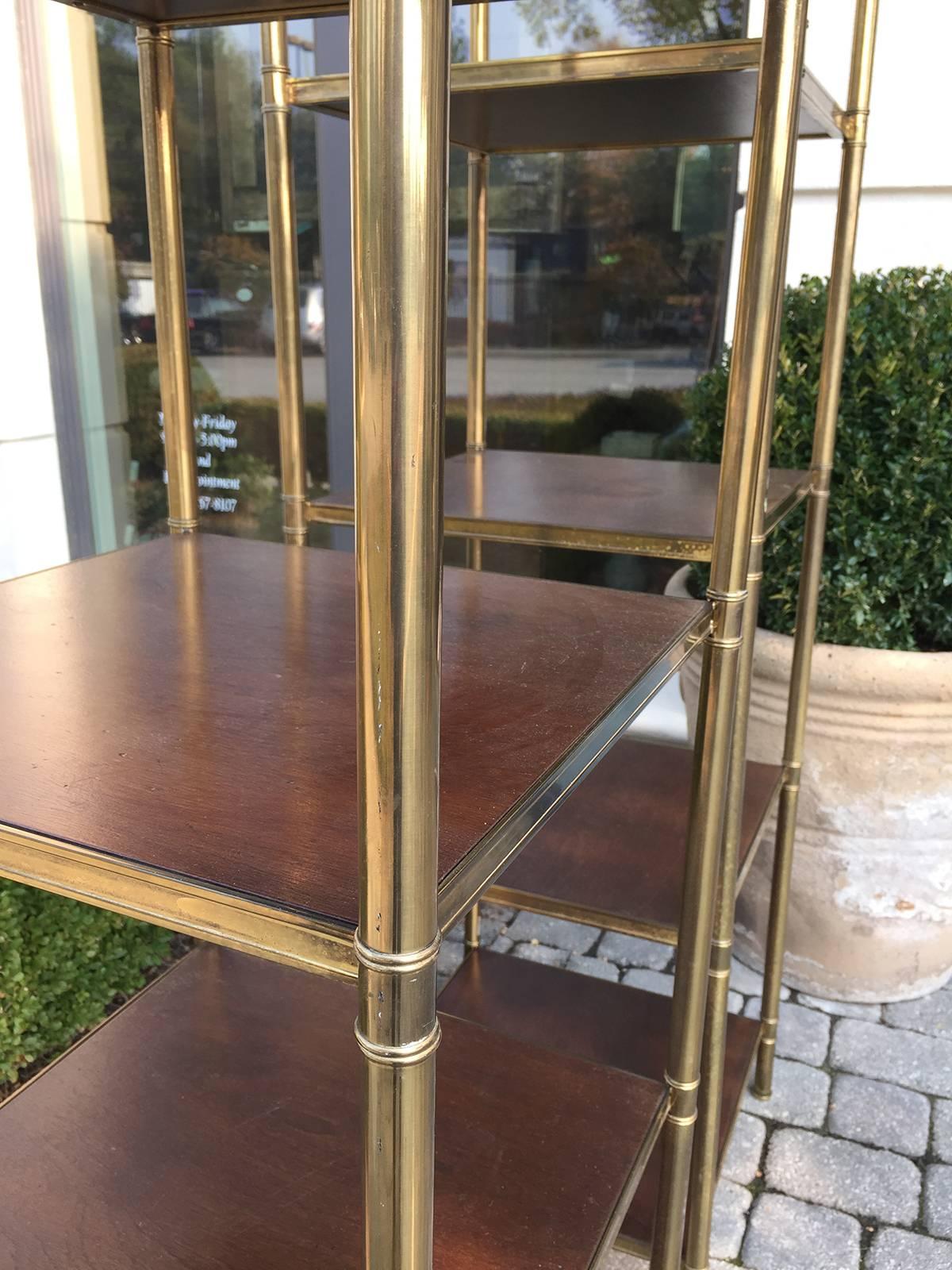 20th Century Tall Brass and Wood Six-Shelves Etageres with Urn Finials In Good Condition In Atlanta, GA
