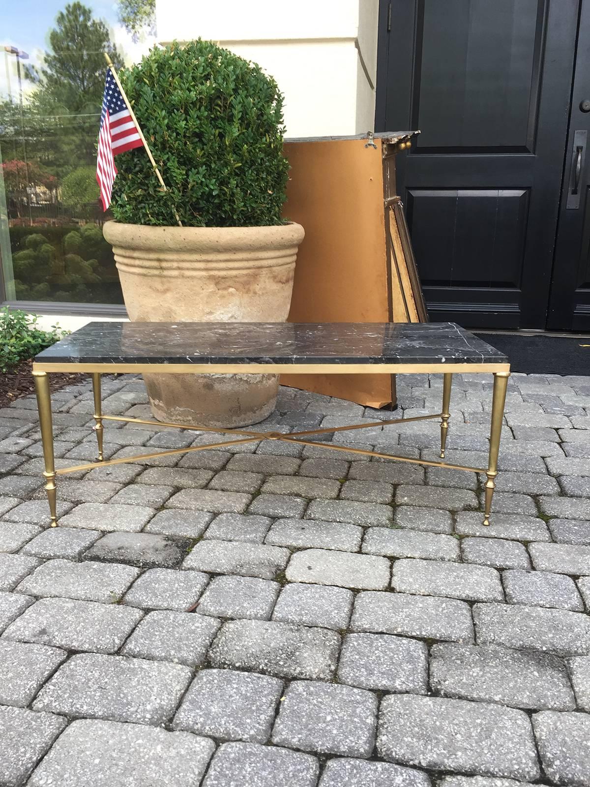 Neoclassical Brass with Marble Top Coffee Table, circa 1970s 3
