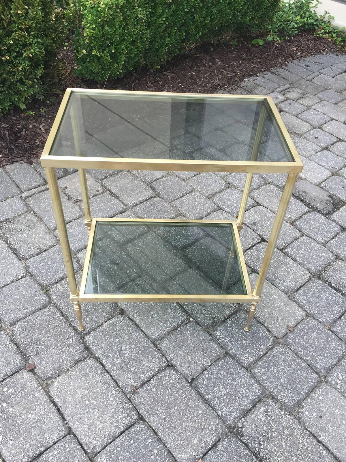 Mid-Century Brass and Glass Two-Tier Side Table In Good Condition In Atlanta, GA