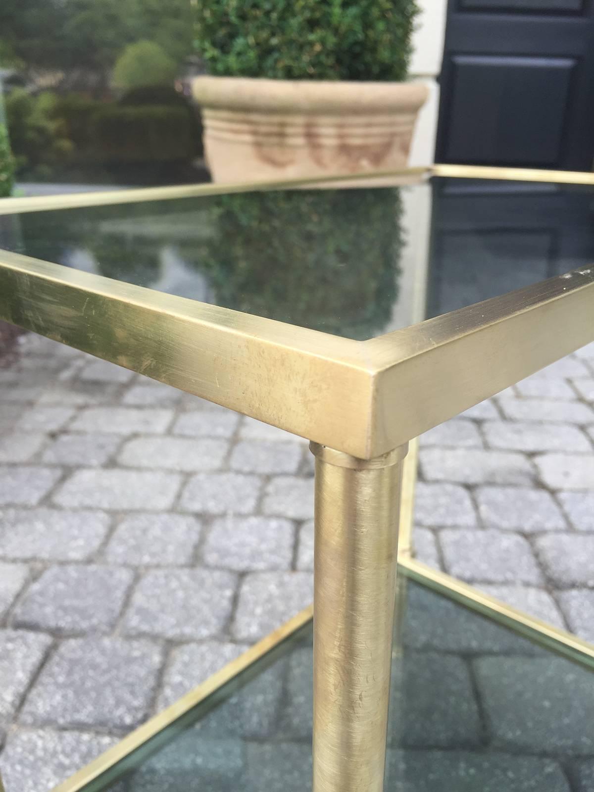 Mid-Century Brass and Glass Two-Tier Side Table 1