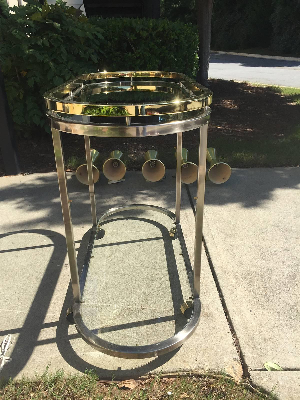 Mid-Century Brass and Steel Oval Bar Cart with Glass Top 3