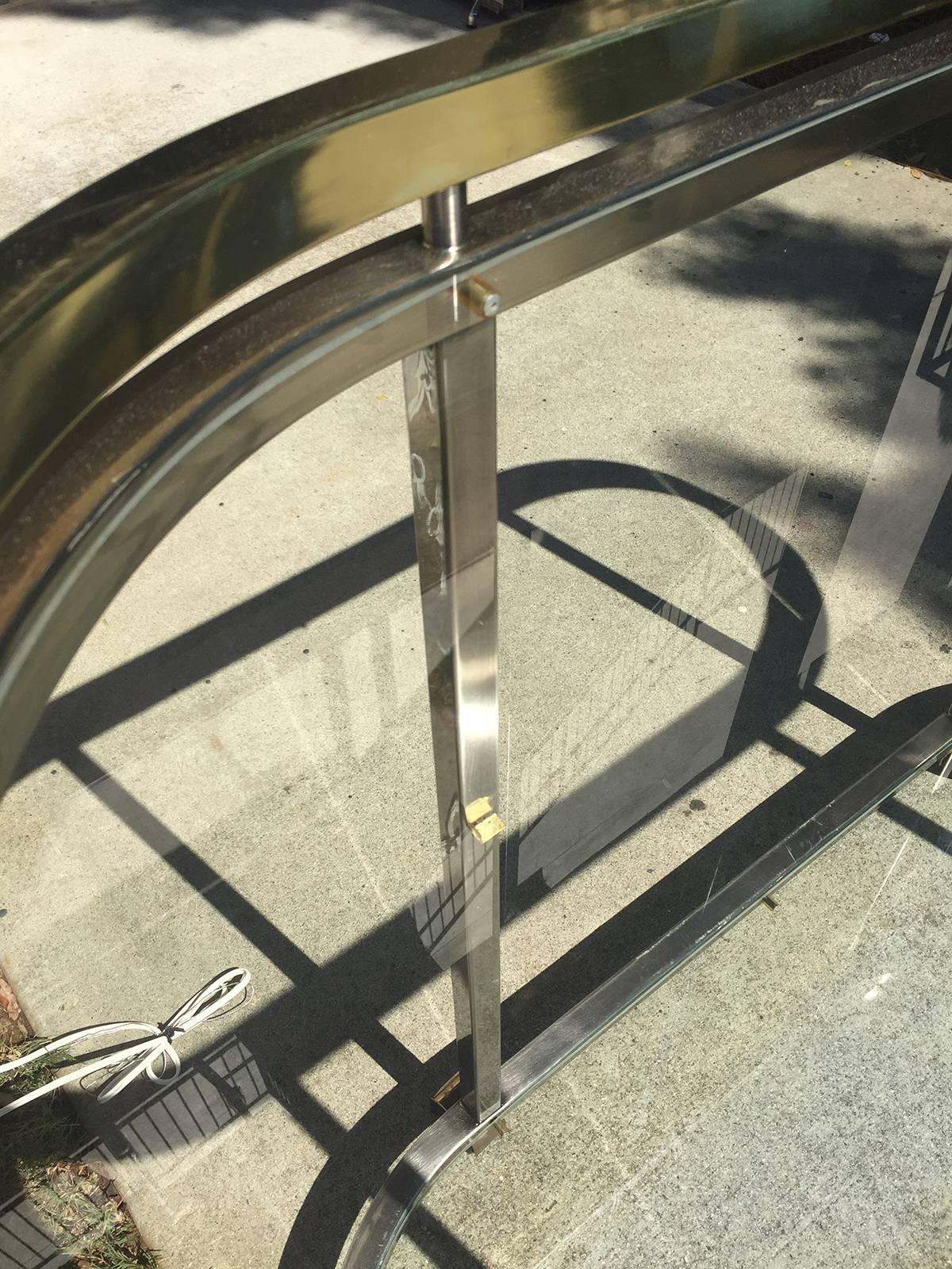 Mid-Century Brass and Steel Oval Bar Cart with Glass Top 4