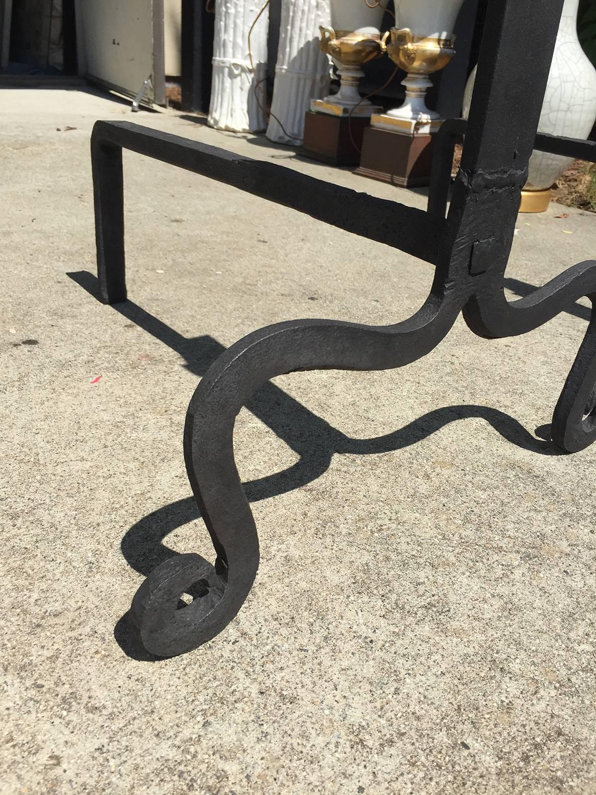 American Large Scale Hand Wrought Iron Andirons, circa 1900 1