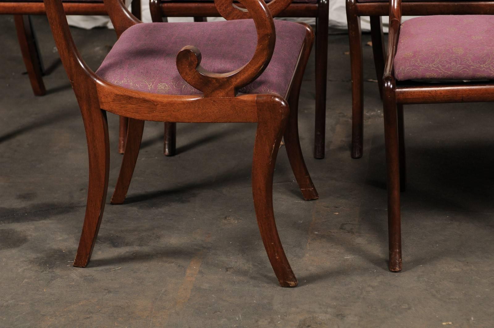 Set of Ten Regency Style Dining Chairs, Rosewood, Mahogany and Brass Inlay 2