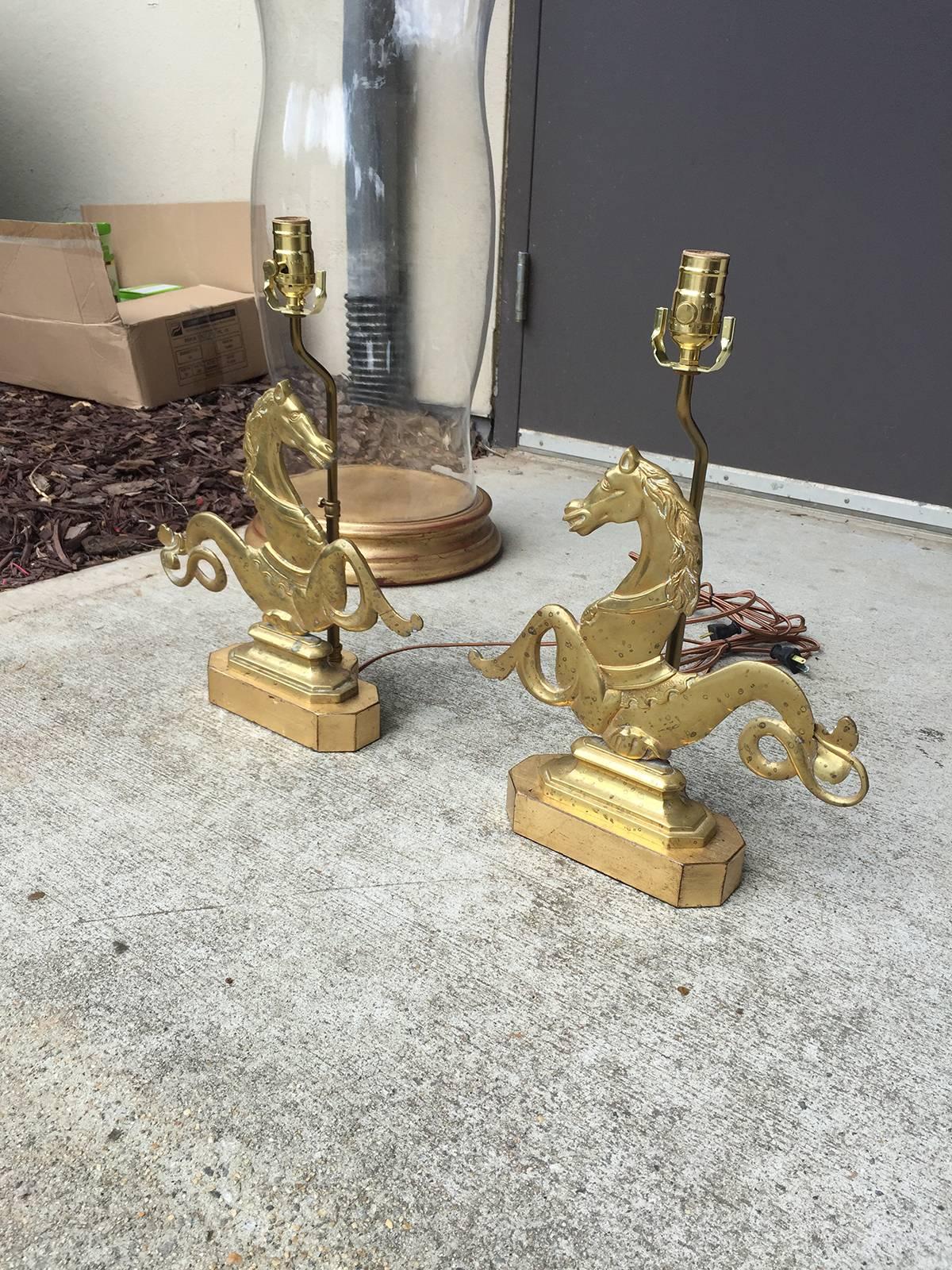 Large pair of 19th-20th century Venetian seahorses, made into lamps.