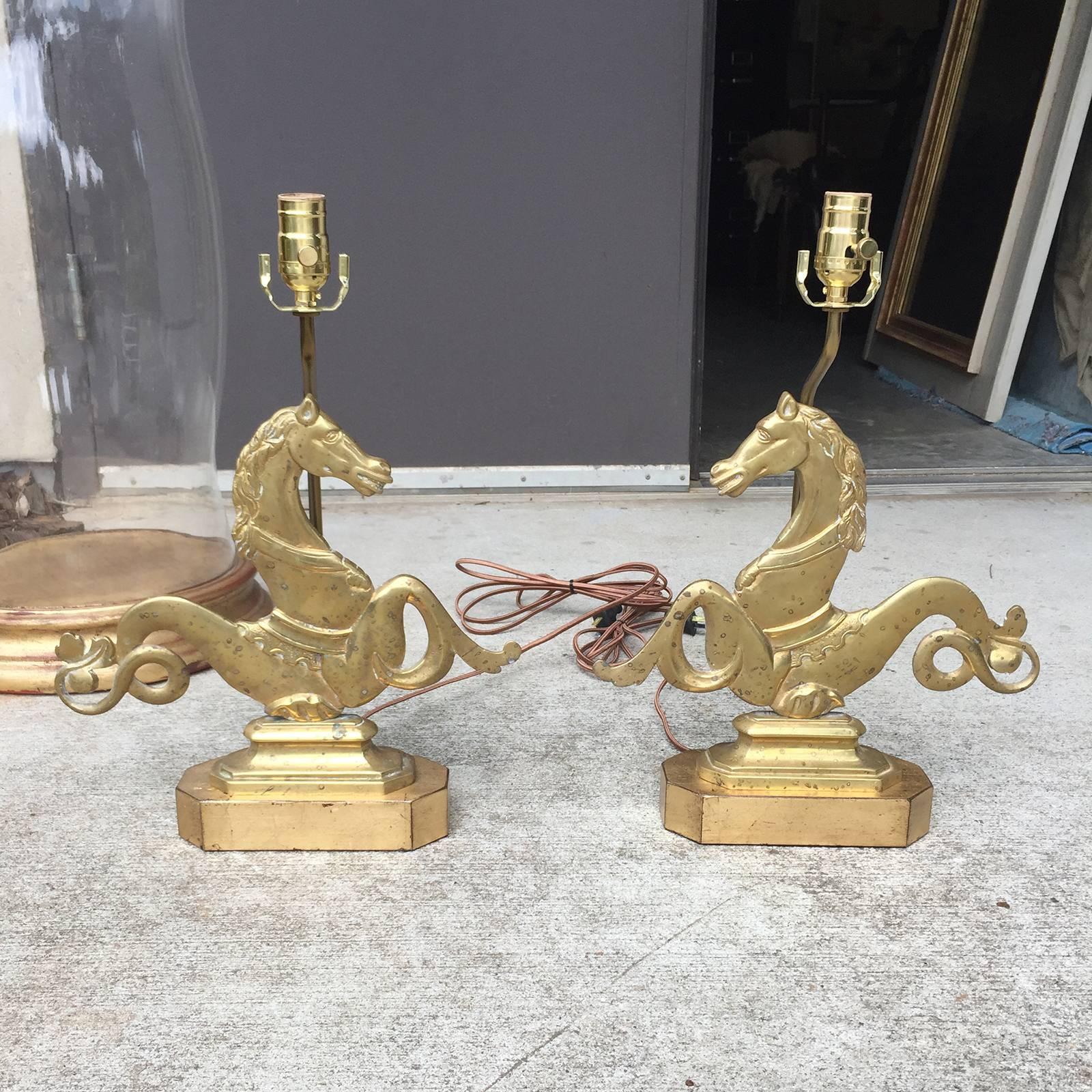 Large Pair of 19th-20th Century Venetian Seahorses, Made into Lamps 4