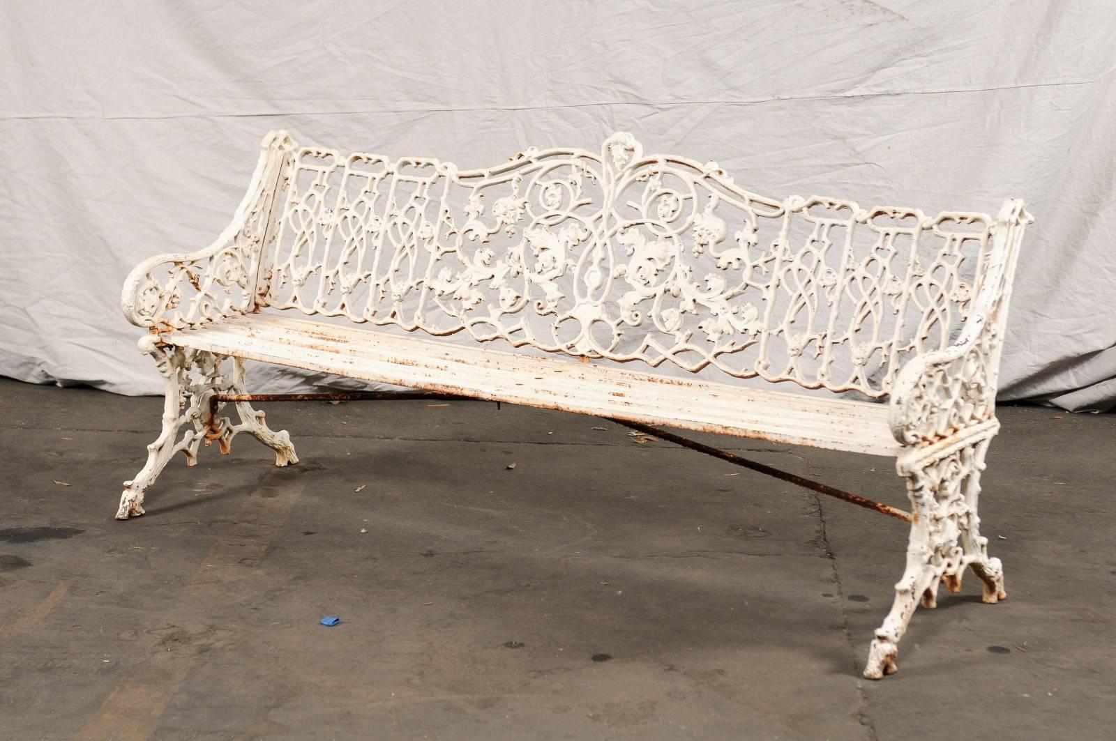 19th Century English Painted Iron Garden Bench, Old Surfaces 3