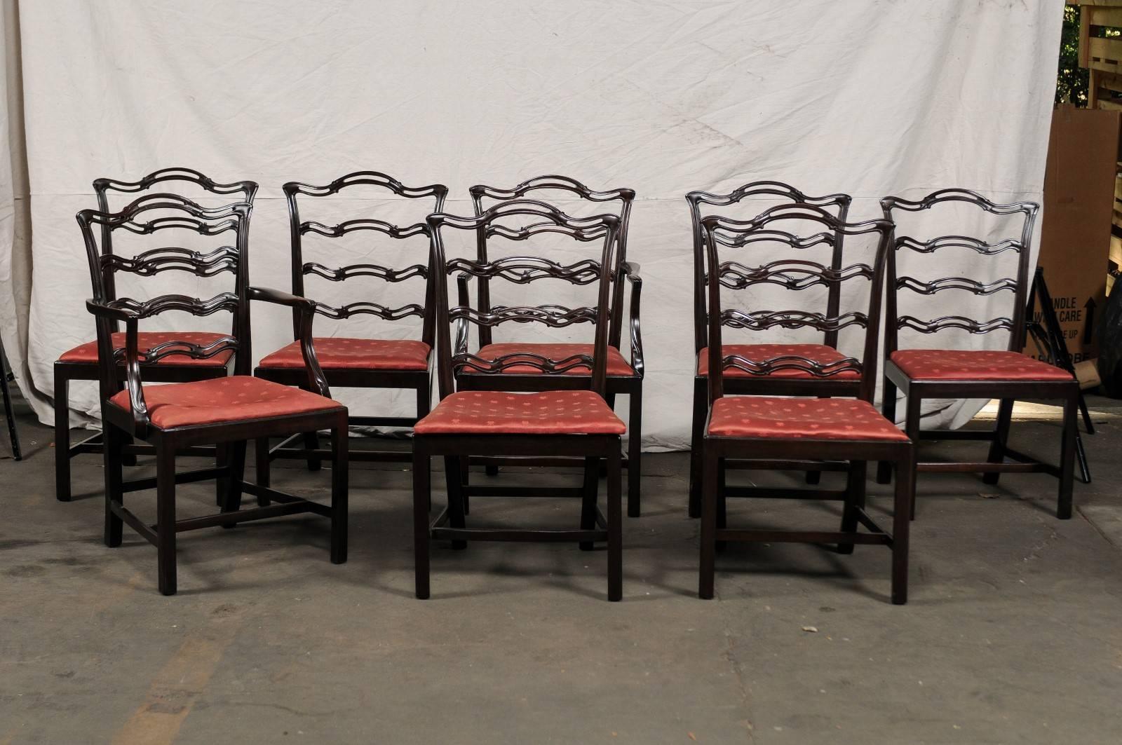 Set of Eight George III Style Ribbon Back Mahogany Dining Chairs In Good Condition In Atlanta, GA