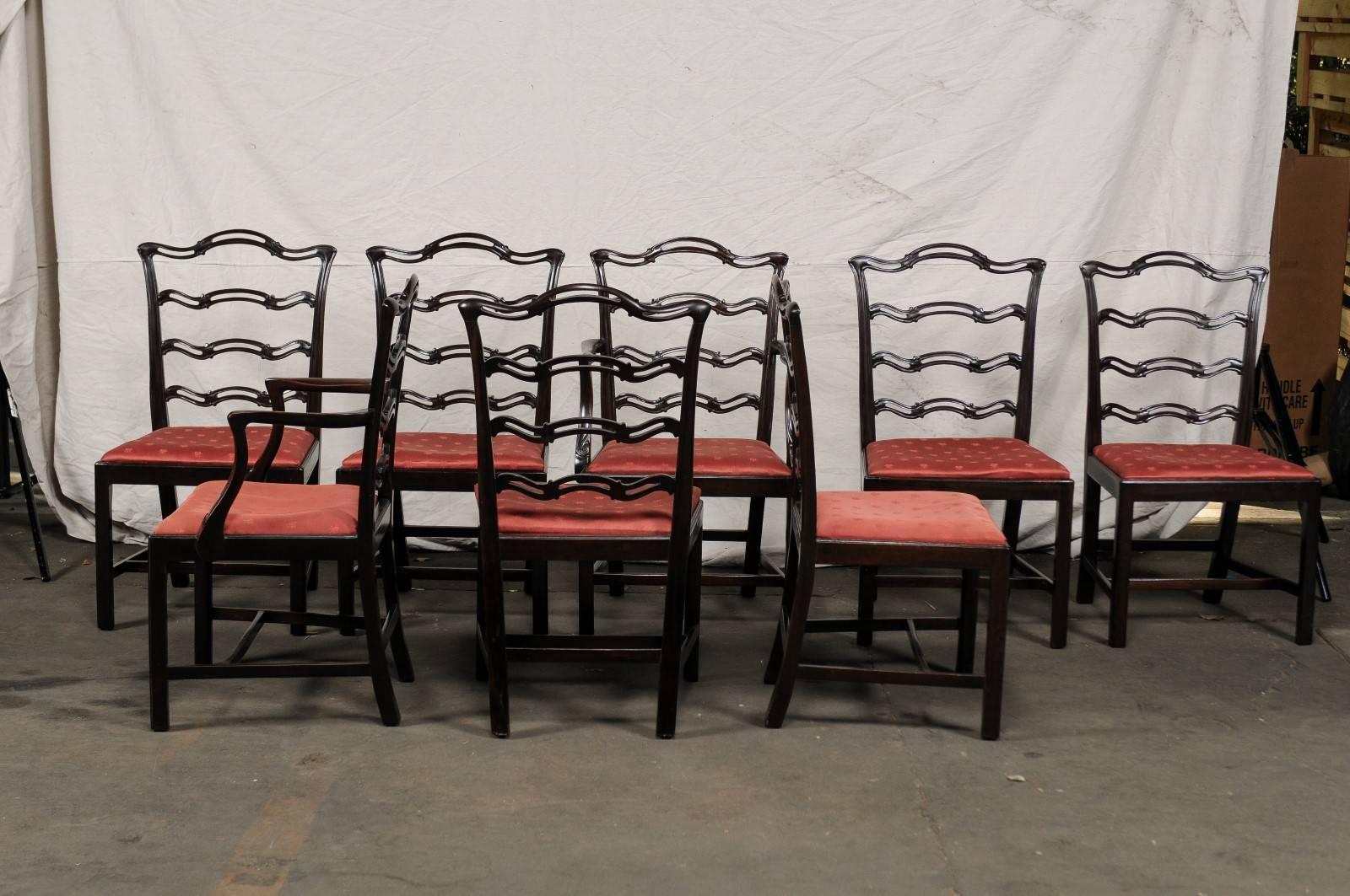Set of Eight George III Style Ribbon Back Mahogany Dining Chairs 1