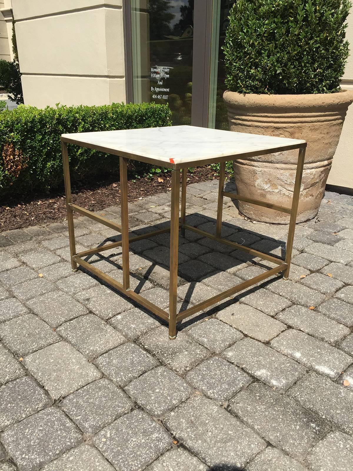 Asymmetrical brass/ marble table in the style of Paul McCobb, circa 1950s.