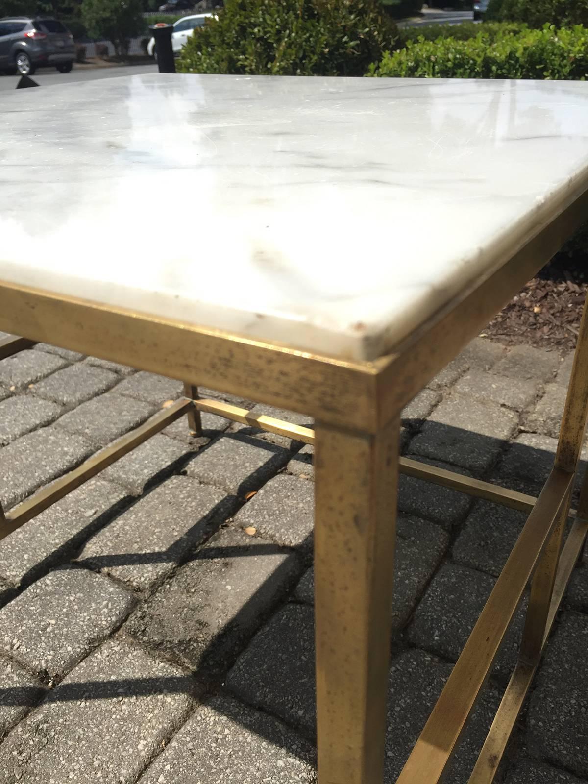 Asymmetrical Brass/ Marble Table in the Style of Paul McCobb, circa 1950s 1