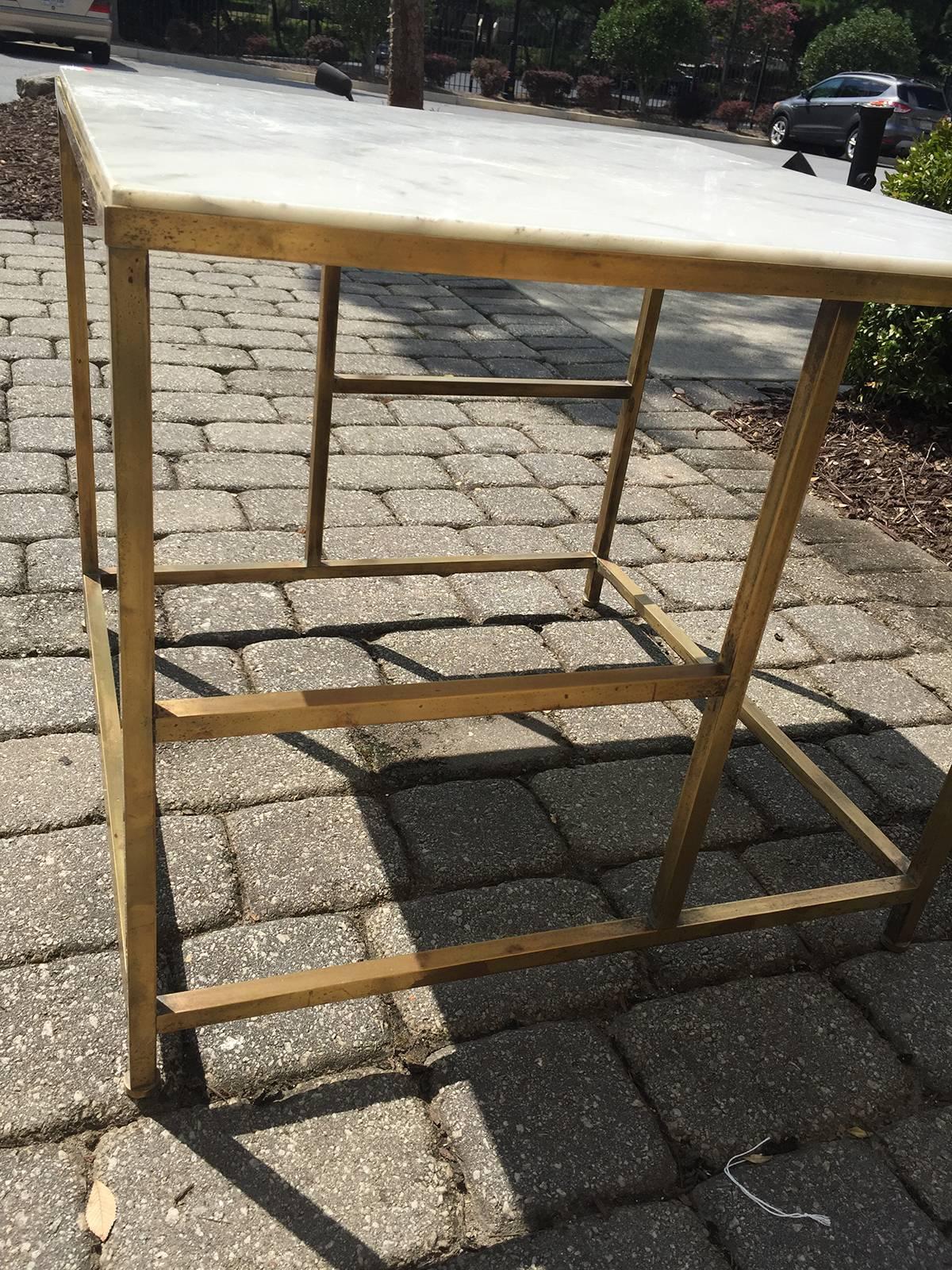 Asymmetrical Brass/ Marble Table in the Style of Paul McCobb, circa 1950s 2