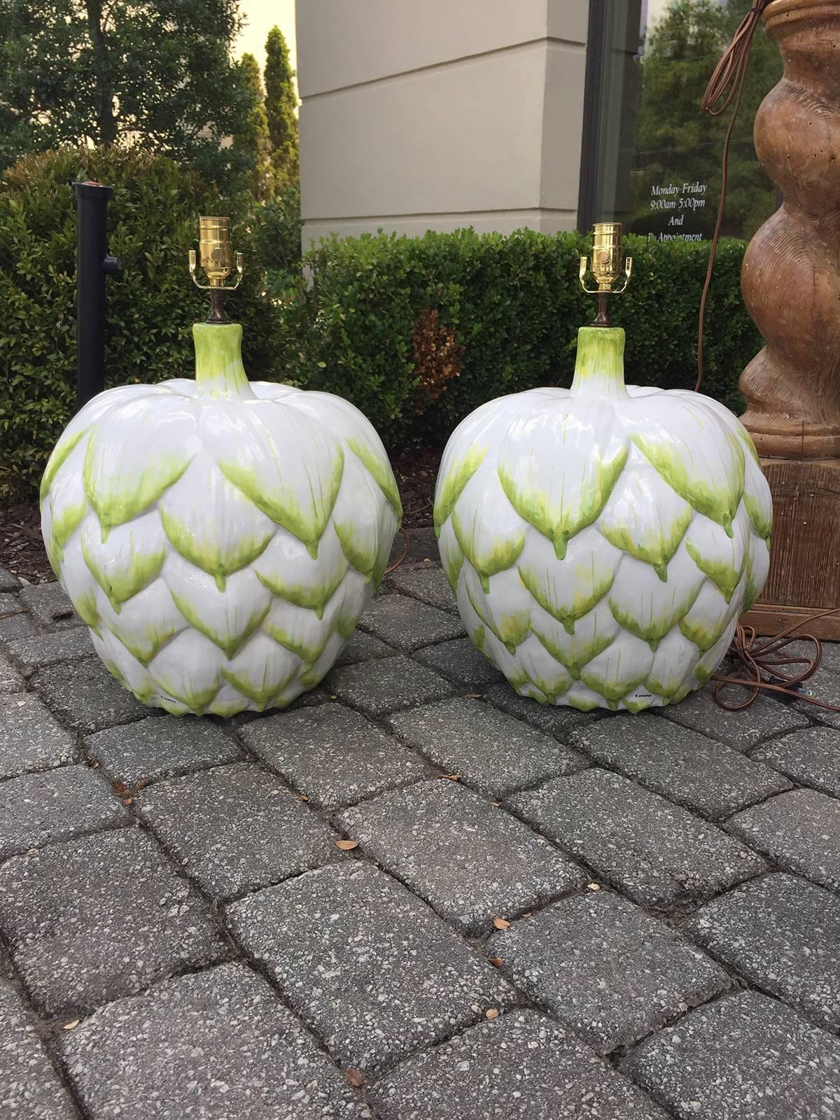 Pair of Italian Fredrick cooper artichoke lamps, circa 1960s, signed and marked Made in Italy.