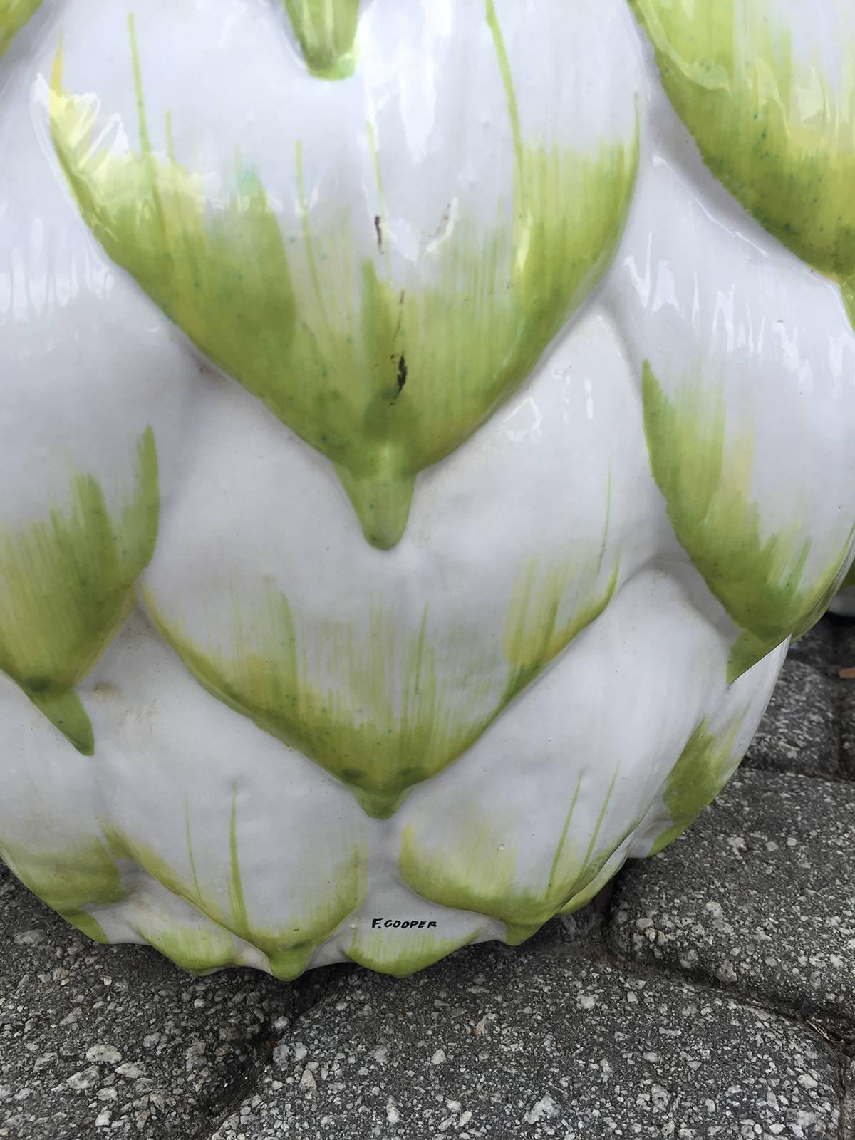 Porcelain Pair of Italian Fredrick Cooper Artichoke Lamps, circa 1960s