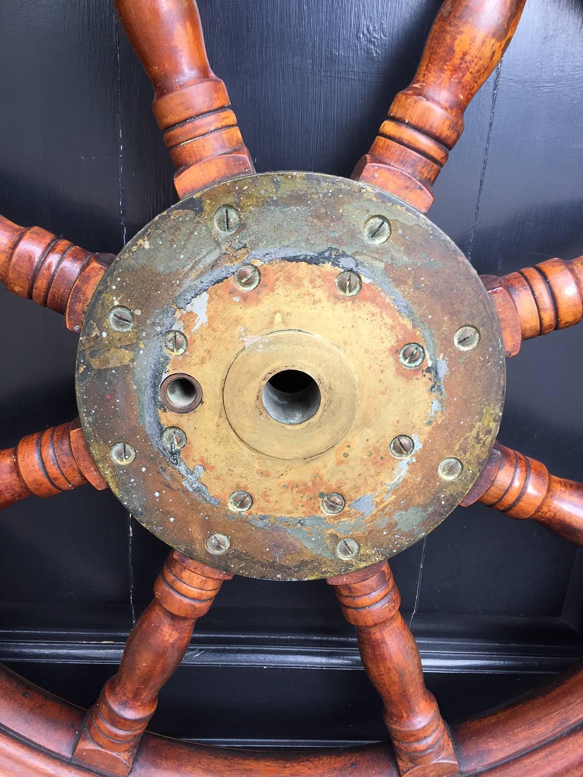 19th-20th Century Mahogany Ship Wheel For Sale 1