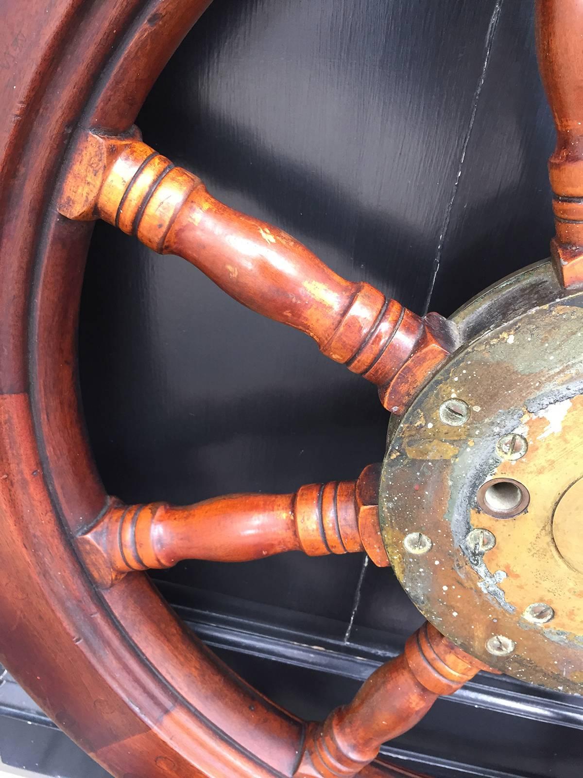 19th-20th Century Mahogany Ship Wheel For Sale 2