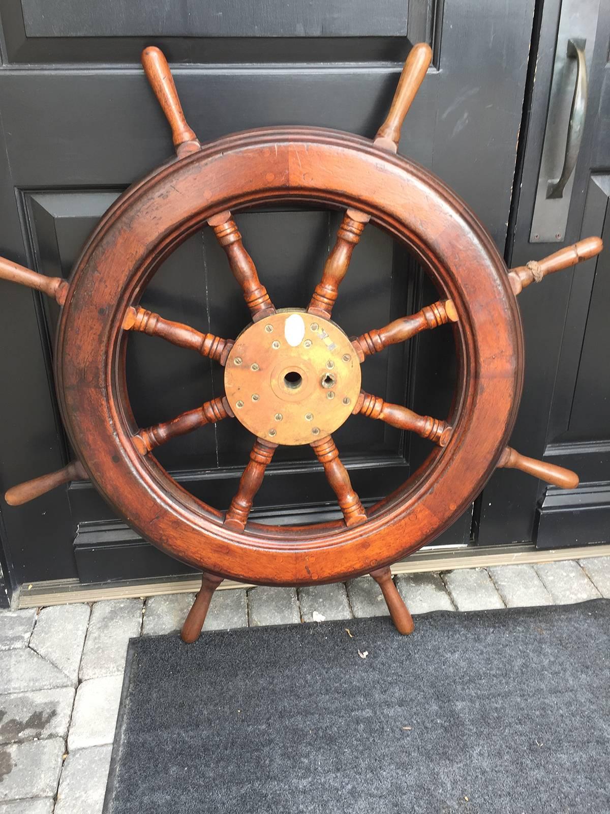19th-20th Century Mahogany Ship Wheel For Sale 4