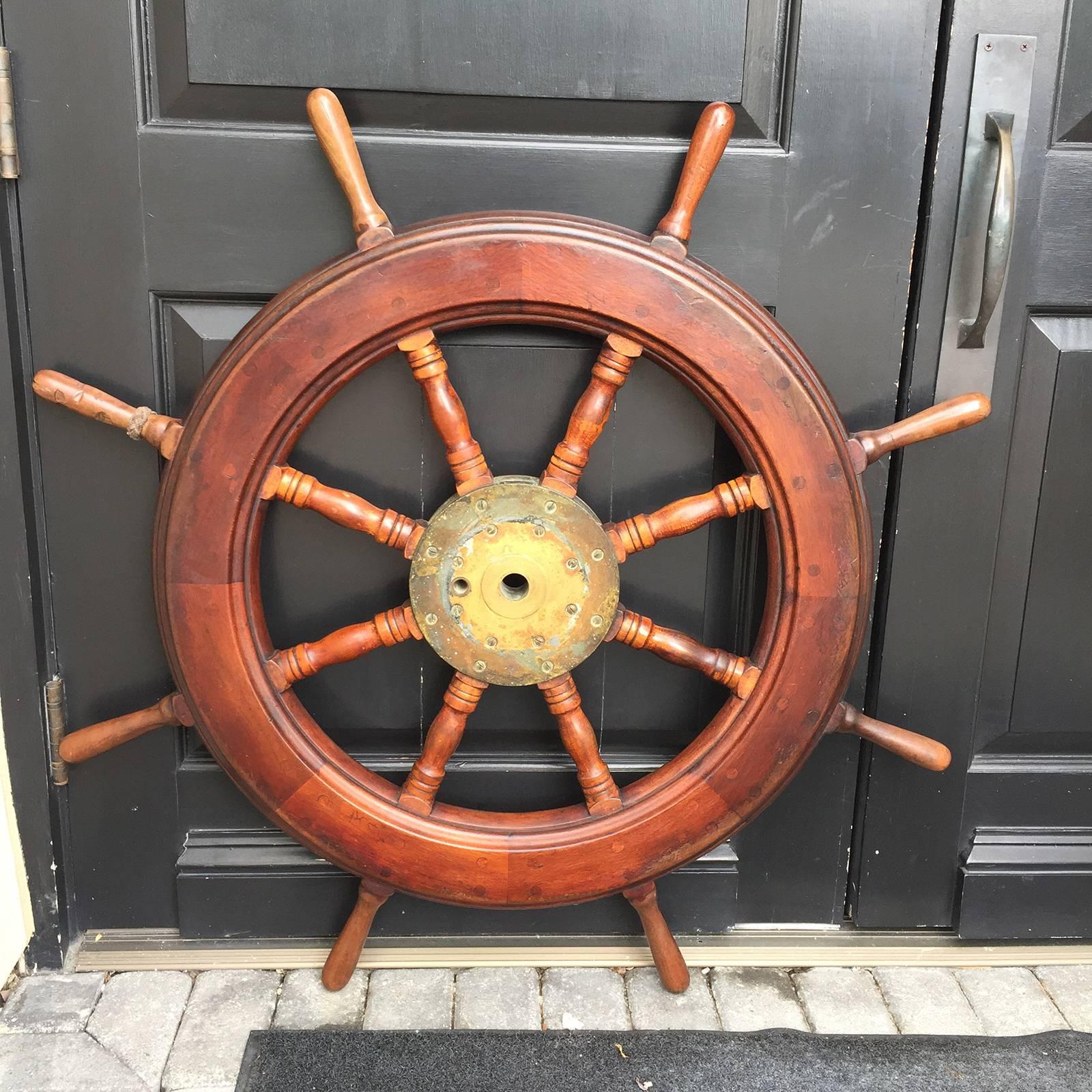 19th-20th Century Mahogany Ship Wheel For Sale 6