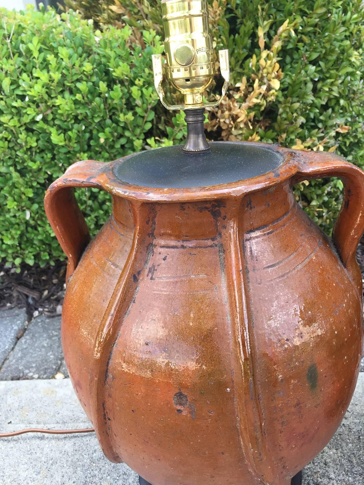 19th-20th Century Two Similar French Pottery Urns as Lamps 1
