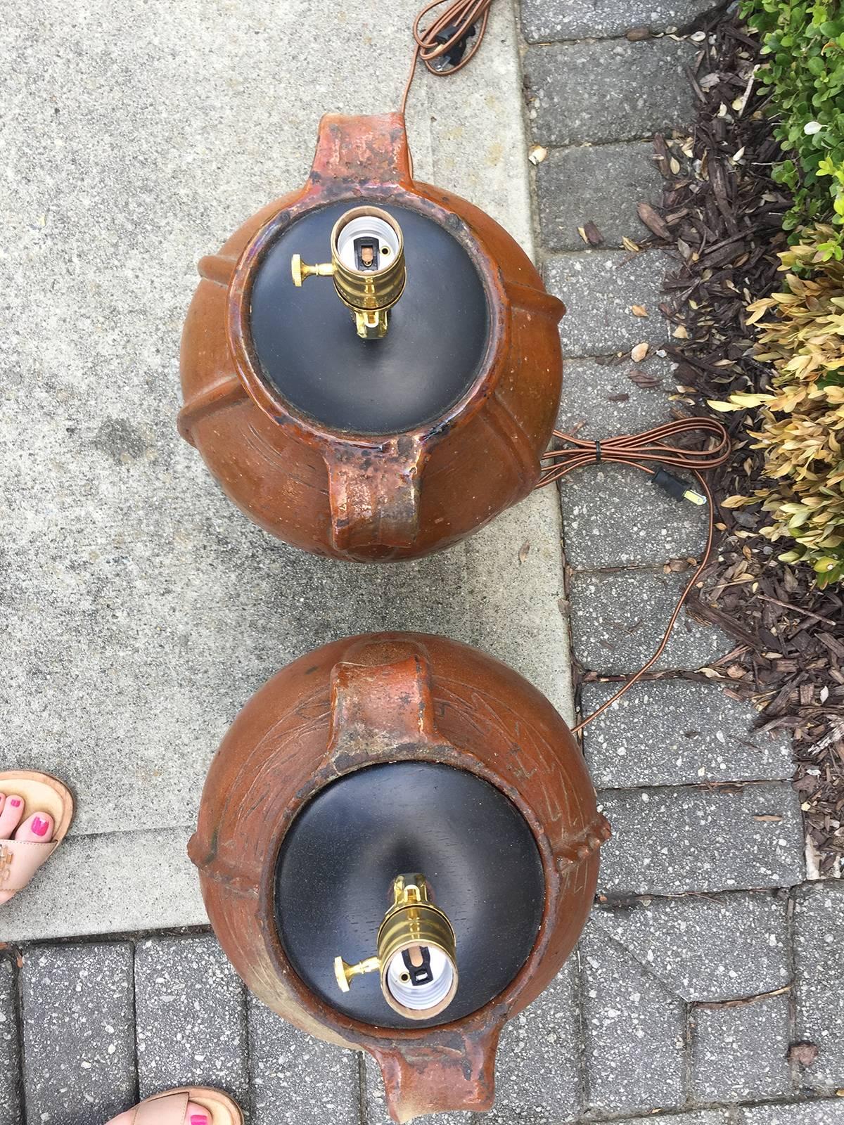 19th-20th Century Two Similar French Pottery Urns as Lamps 3