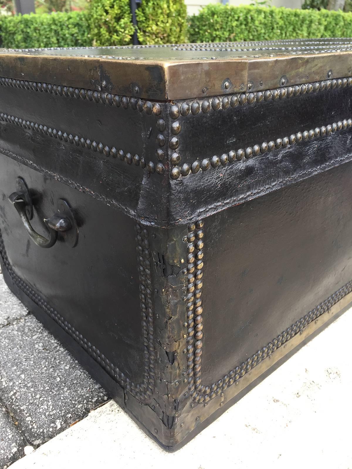 English Regency Leather Covered Camphor Wood Trunk, circa 1820-1840 2