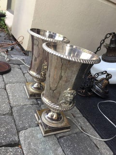 Pair of 20th Century Silvered Urn Lamps after Tommi Parzinger