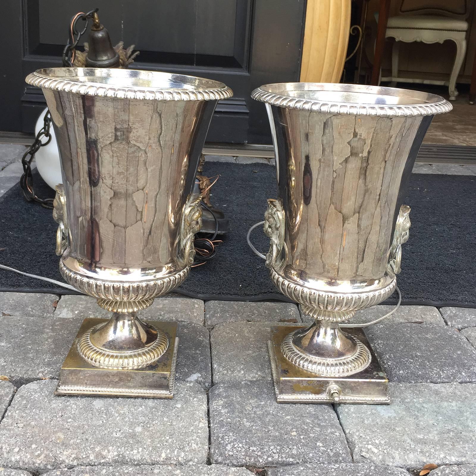 Pair of 20th Century Silvered Urn Lamps after Tommi Parzinger 4