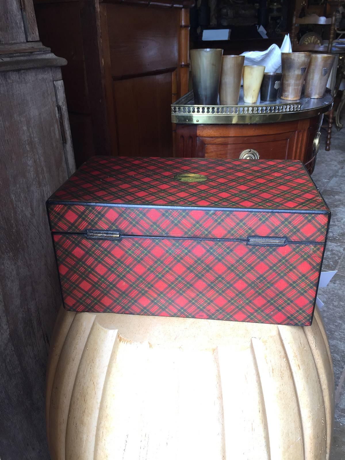 Large 19th century Scottish red tartan box.