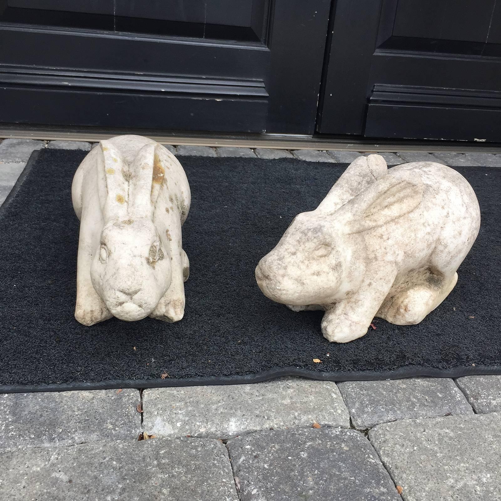 Pair of 20th century Italian marble rabbits.