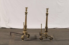Early 20th Century Bronze Andirons with Flame Finials