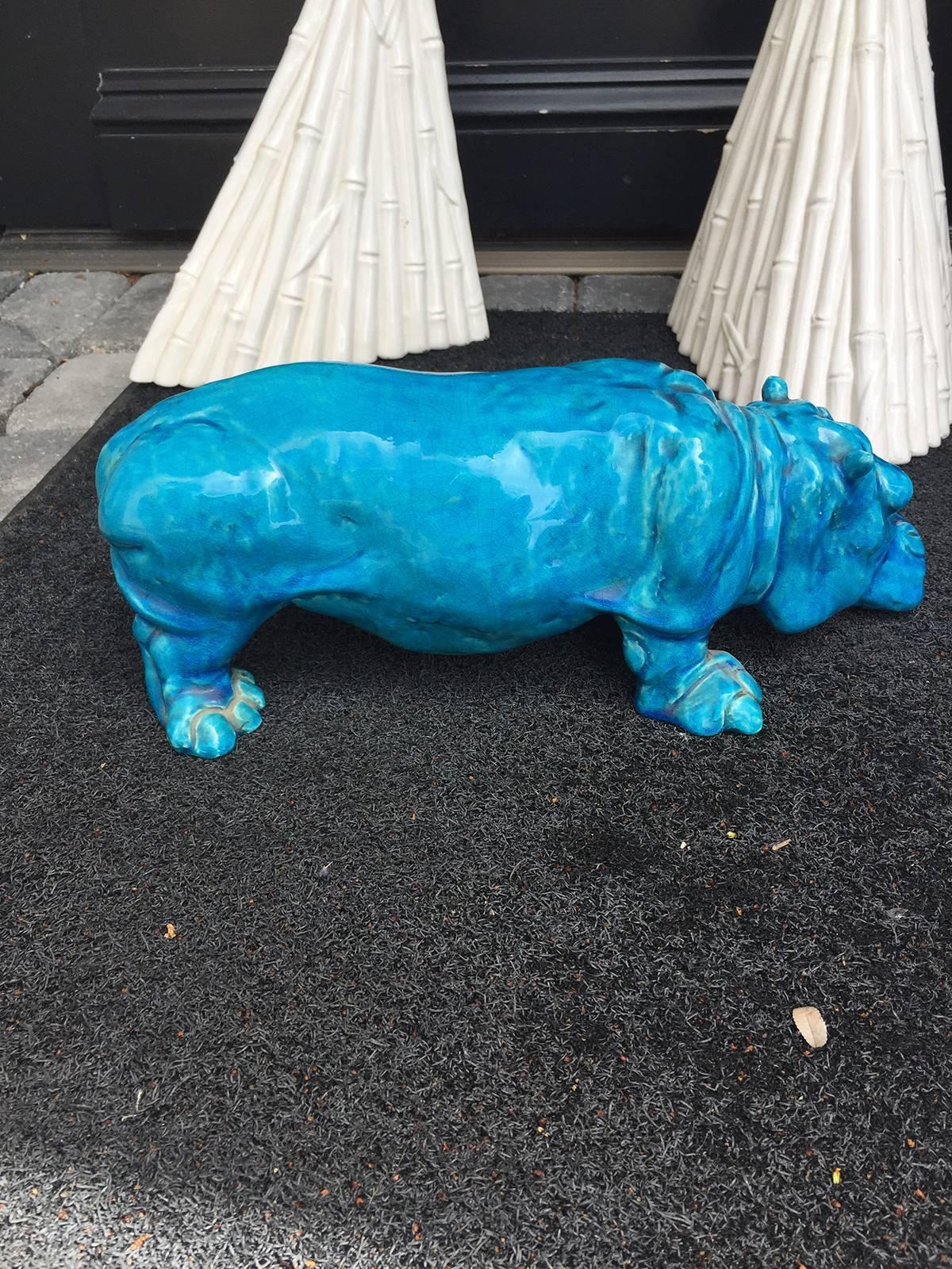 20th Century French Turquoise Hippo by Aime Seau, Marked In Good Condition In Atlanta, GA