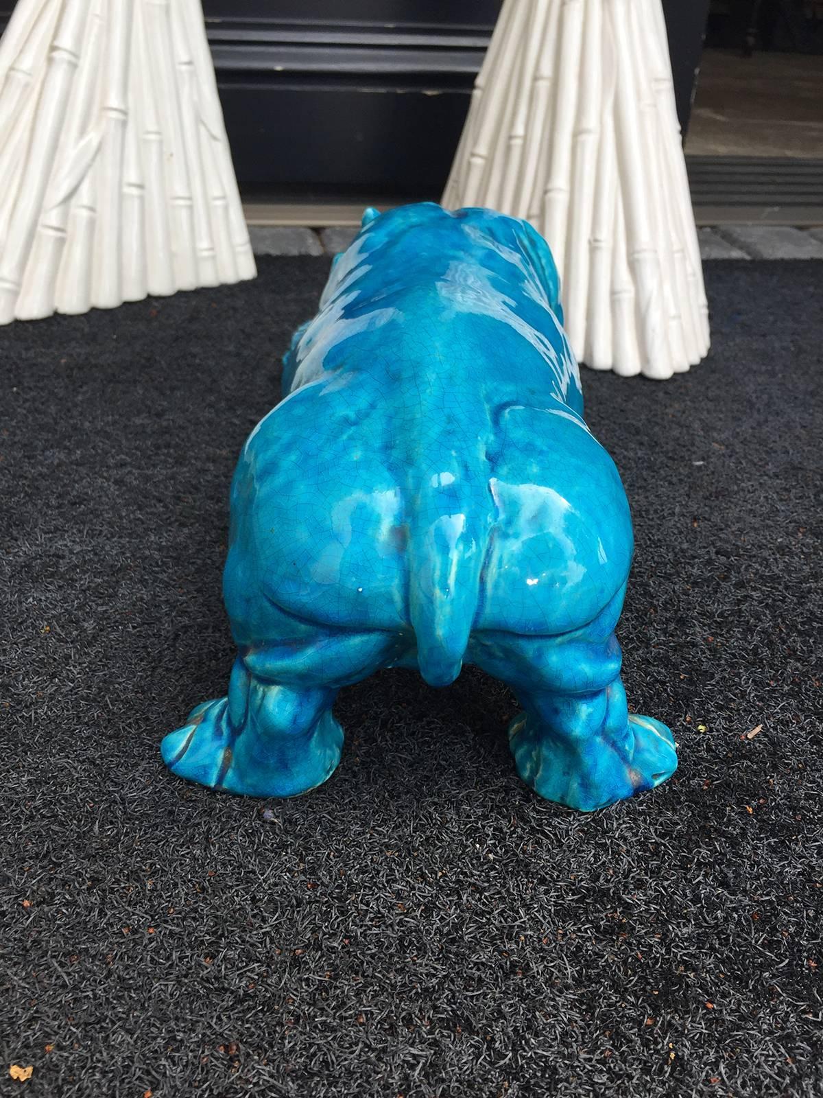 Porcelain 20th Century French Turquoise Hippo by Aime Seau, Marked
