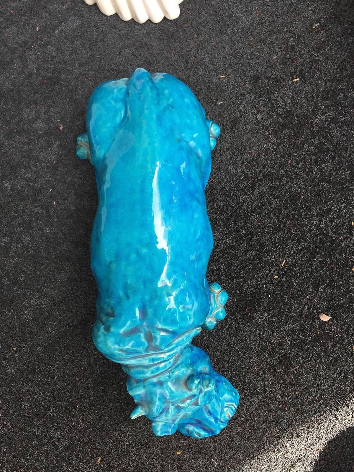 20th Century French Turquoise Hippo by Aime Seau, Marked 2