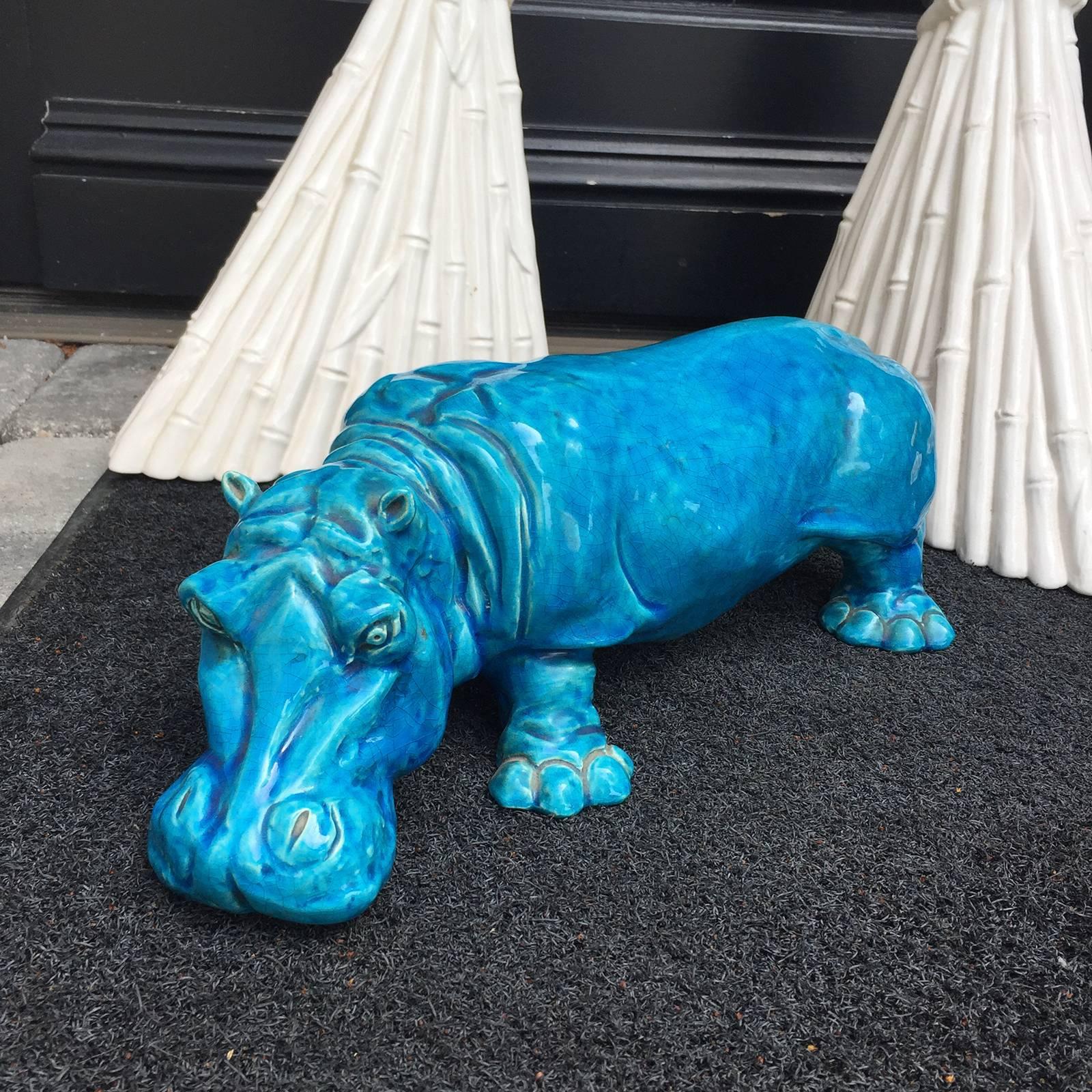 20th Century French Turquoise Hippo by Aime Seau, Marked 5