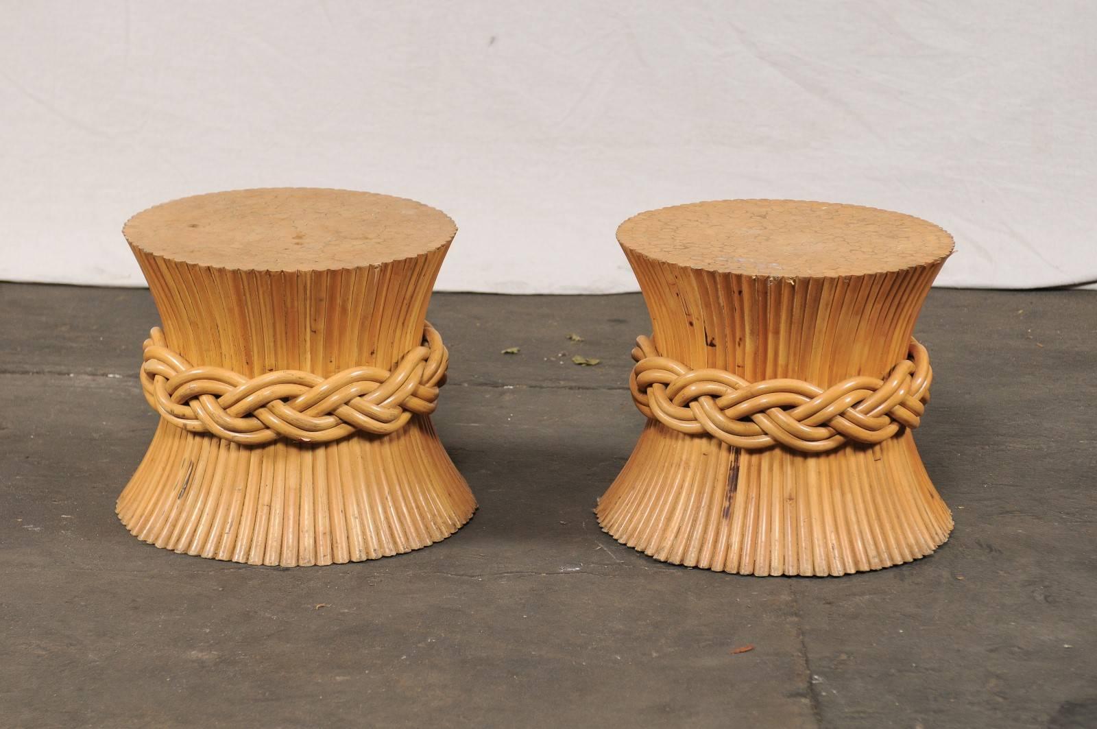 Pair of Sheaf of Wheat Tables Attributed to McGuire, circa 1970s 3