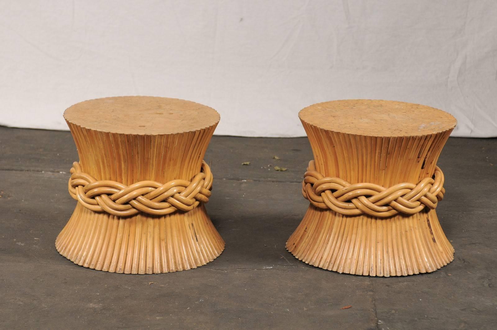 Pair of Sheaf of Wheat Tables Attributed to McGuire, circa 1970s 4
