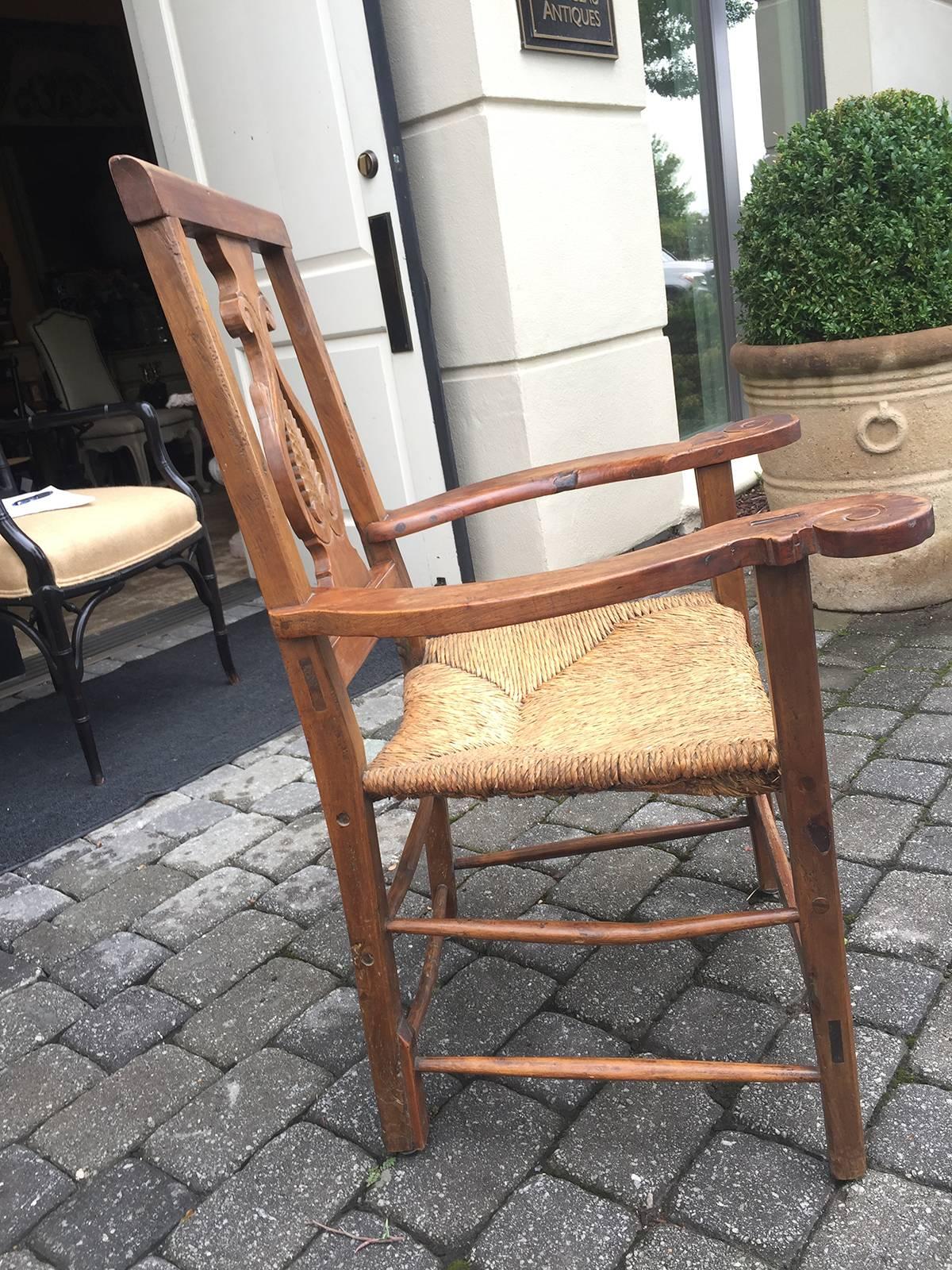 18th-19th Century Provencial Italian Chair, Walnut with Rush Seat In Good Condition In Atlanta, GA